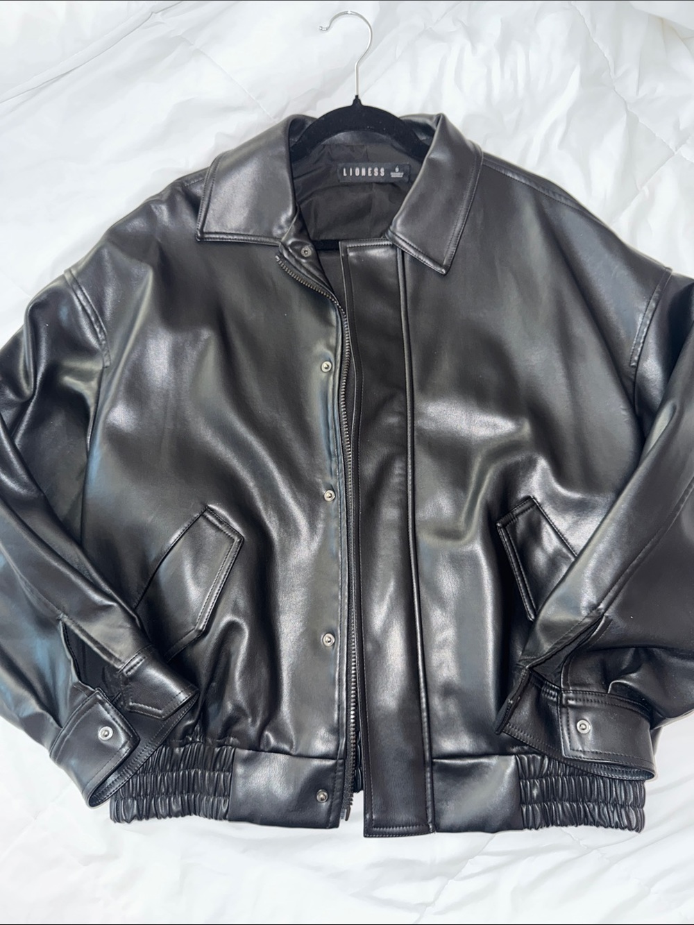 Lioness Black Faux Leather Bomber Jacket